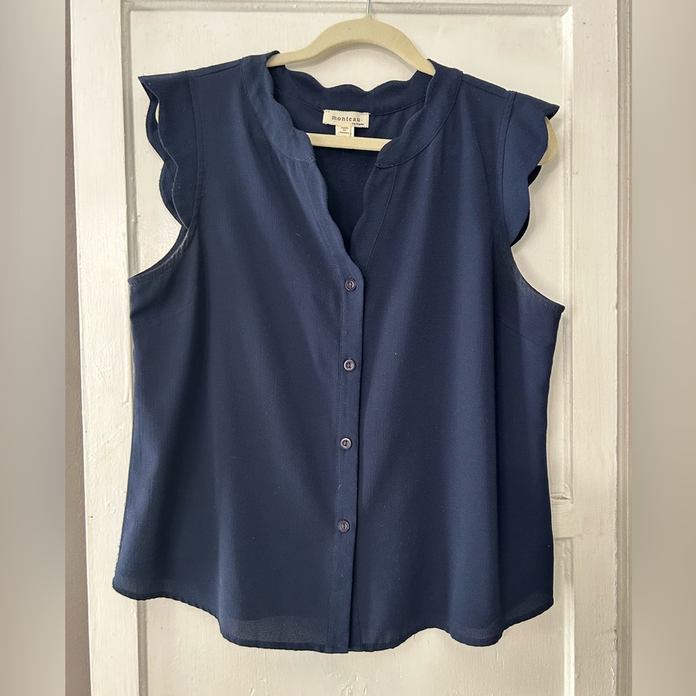 Navy Blue Ruffle Sleeve Top